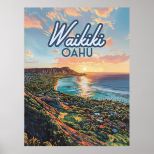 Waikiki Beach Honolulu Oahu Hawaii Retro Poster