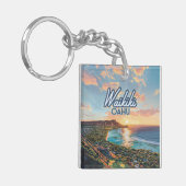 Waikiki Beach Honolulu Oahu Hawaii Retro Sleutelhanger (Voorkant Links)
