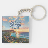 Waikiki Beach Honolulu Oahu Hawaii Retro Sleutelhanger (Achterkant)