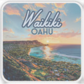 Waikiki Beach Honolulu Oahu Hawaii Retro Sticker (Voorkant)