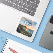 Waikiki Beach Honolulu Oahu Hawaii Retro Sticker (Laptop met iPhone)