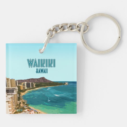 Waikiki Beach Honolulu Oahu Hawaii  Sleutelhanger (Achterkant)