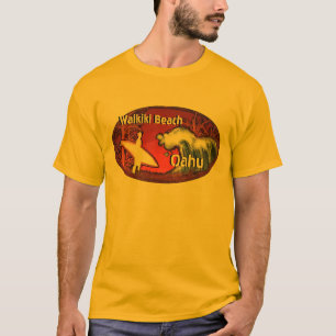 Waikiki Beach Oahu Hawaii oranje sufer art t-shirt