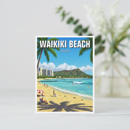 Waikiki Beach Oahu Hawaii Reizen Briefkaart (Staand voorkant)