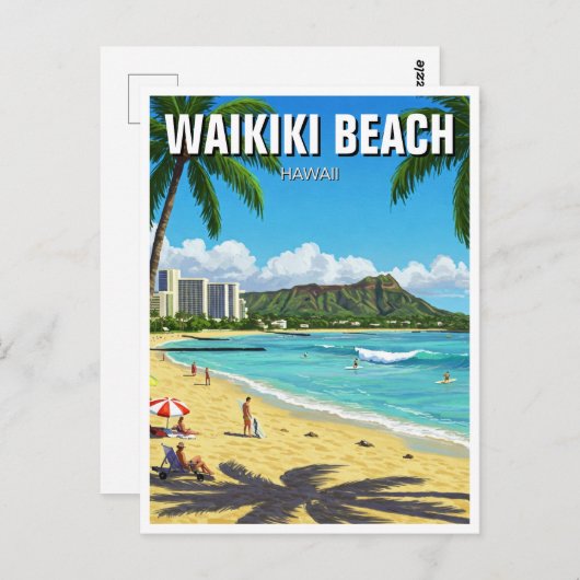 Waikiki Beach Oahu Hawaii Reizen Briefkaart (Voorkant / Achterkant)