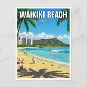 Waikiki Beach Oahu Hawaii Reizen Briefkaart (Voorkant)