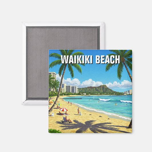 Waikiki Beach Oahu Hawaii Reizen Magneet (Voorkant / Achterkant)