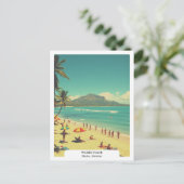 Waikiki Beach, Oahu, Hawaii Reizen Vintage Briefkaart (Staand voorkant)
