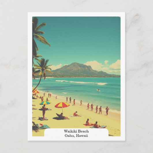 Waikiki Beach, Oahu, Hawaii Reizen Vintage Briefkaart (Voorkant)