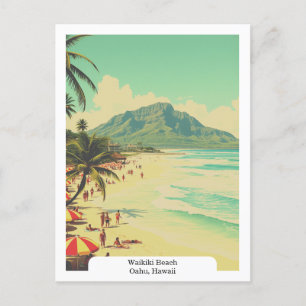 Waikiki Beach, Oahu, Hawaii Retro Reizen Briefkaart