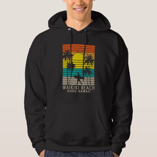 Waikiki Beach Oahu Hawaii Surfer Palm Tree Surfing Hoodie (Voorkant)