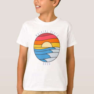 Waikiki Beach Oahu Vintage Strand Zonsondergang T-shirt