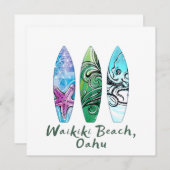 Waikiki Beach Oahu Waterverf Surfboards Square (Voorkant / Achterkant)