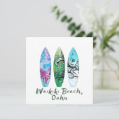 Waikiki Beach Oahu Waterverf Surfboards Square (Staand voorkant)