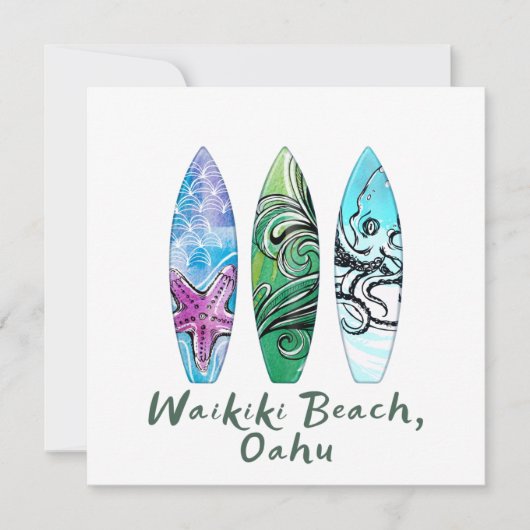 Waikiki Beach Oahu Waterverf Surfboards Square (Voorkant)
