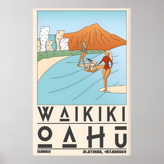 Waikīkī Beach Print Surf en Kustlijn Scene (Voorkant)