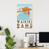 Waikīkī Beach Print Surf en Kustlijn Scene (Thuiskantoor)