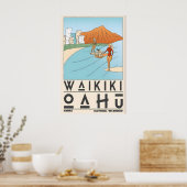 Waikīkī Beach Print Surf en Kustlijn Scene (Keuken)