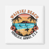 Waikiki Beach Retro vignet Magneet (Voorkant)