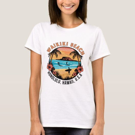 Waikiki Beach Retro vignet T-shirt (Voorkant)