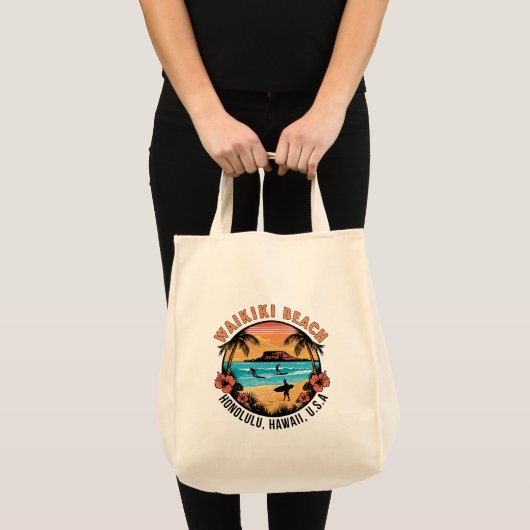 Waikiki Beach Retro vignet Tote Bag (Voorkant (product))