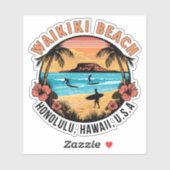 Waikiki Beach Retro Vignette Autosticker Sticker (Vel)