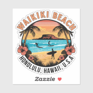 Waikiki Beach Retro Vignette Autosticker Sticker