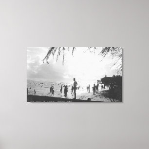 Waikiki Beach Scene op Honolulu Canvas Afdruk