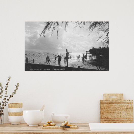 Waikiki Beach Scene op Honolulu Poster (Keuken)