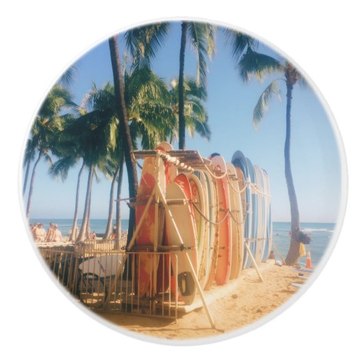Waikiki Beach Surfboards Keramische Knop (Voorkant)