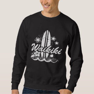 Waikiki Hawaï strand met surfplank in distressed Trui