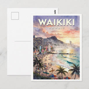 Waikiki Hawaï Vintage Reis Briefkaart