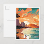 Waikiki Hawaii Art vintage reisillustratie Briefkaart (Voorkant / Achterkant)