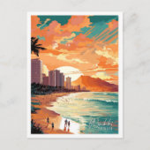 Waikiki Hawaii Art vintage reisillustratie Briefkaart (Voorkant)