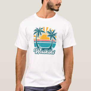 Waikiki Hawaii HI Hawaiian Palm Tree Beach Aloha V T-shirt