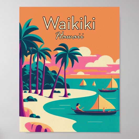 Waikiki Hawaii Minimalistisch Art Poster (Voorkant)