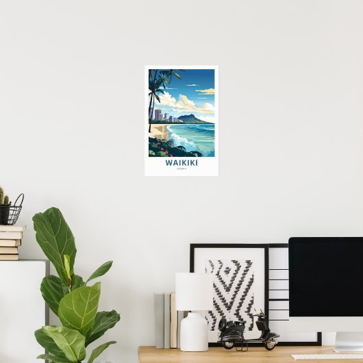 Waikiki Hawaii Reisprint Poster (Thuiskantoor)