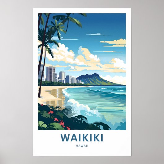 Waikiki Hawaii Reisprint Poster (Voorkant)