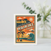 Waikiki Hawaii Retro Reizen Briefkaart (Staand voorkant)