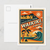 Waikiki Hawaii Retro Reizen Briefkaart (Voorkant / Achterkant)