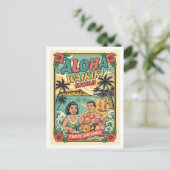 Waikiki Hawaii Retro Reizen Briefkaart (Staand voorkant)