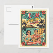 Waikiki Hawaii Retro Reizen Briefkaart (Voorkant / Achterkant)