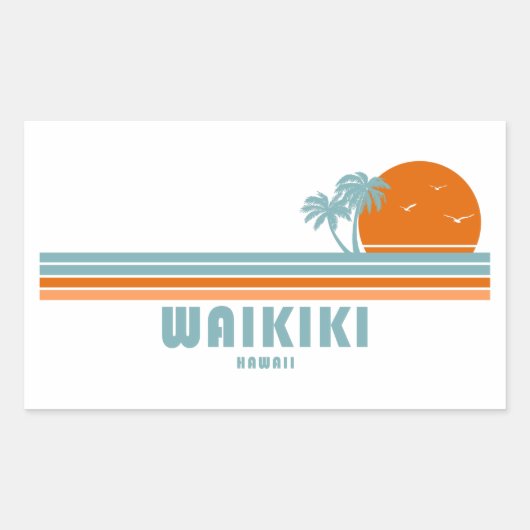 Waikiki Hawaii Sun Palm Trees Rechthoekige Sticker (Voorkant)
