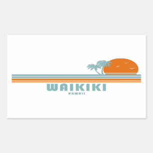 Waikiki Hawaii Sun Palm Trees Rechthoekige Sticker