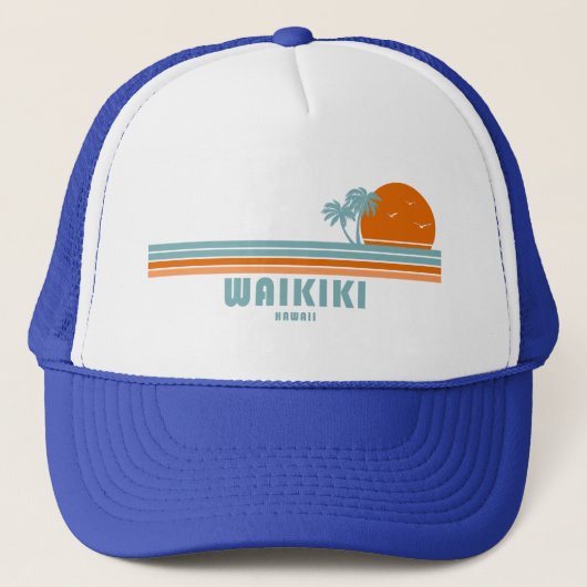 Waikiki Hawaii Sun Palm Trees Trucker Pet (Voorkant)