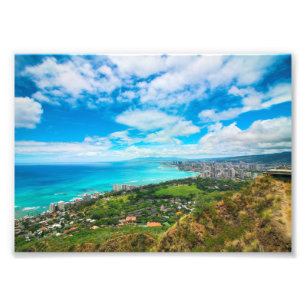 Waikiki, Hawaii van de top van Diamond Head Crater Foto Afdruk