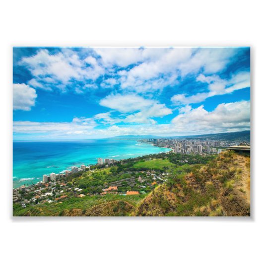 Waikiki, Hawaii van de top van Diamond Head Crater Foto Afdruk (Voorkant)