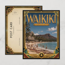 Waikiki Hawaii Vintage Art Deco Gouden Tijdperk