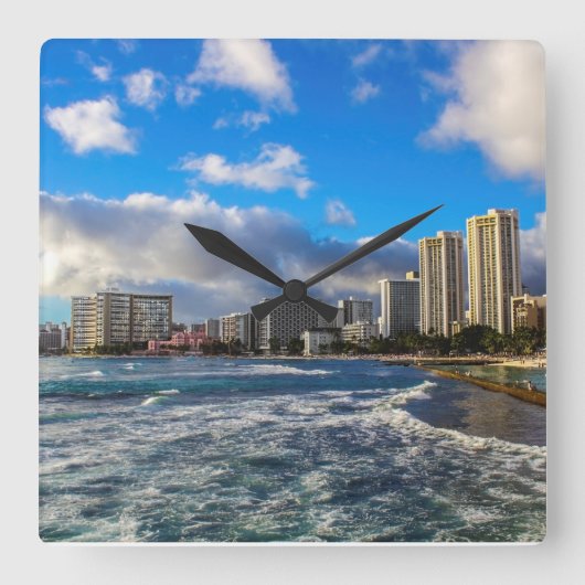 Waikiki Hawaii Wall Clock Vierkante Klok (Voorkant)