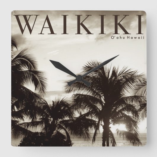  Waikiki Hawaiian Palm Vierkante Klok (Voorkant)